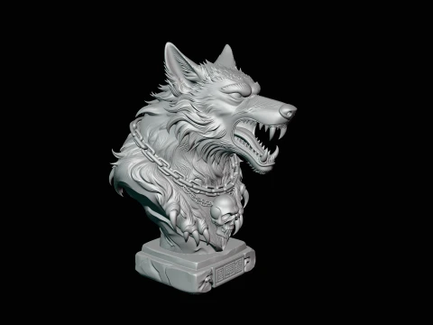 Chained Wolf Bust Statue Design 3 - 3D Print Model 3D Print Model