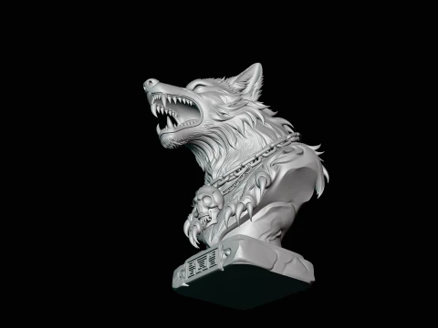 Chained Wolf Bust Statue Design 3 - 3D Print Model 3D Print Model
