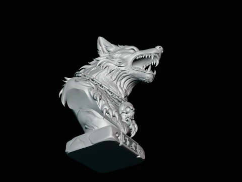 Chained Wolf Bust Statue Design 3 - 3D Print Model 3D Print Model