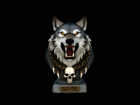 Chained Wolf Bust Statue Design 4 - 3D Print Model Modelo de impresión 3D
