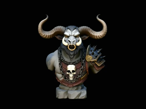Horned Bull Warrior Bust Statue Design 1 - 3D Print Model Modelo de impresión 3D