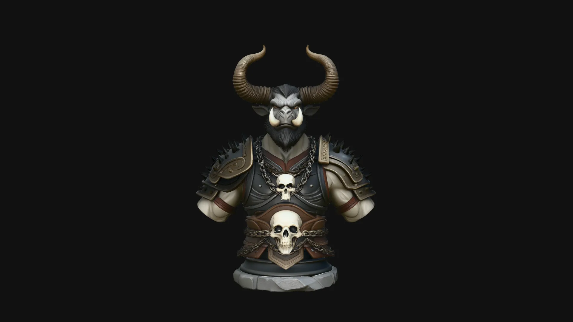 Horned Bull Warrior Bust Statue Design 2 - 3D Print Model 3D Print Model .c4d .max .obj .3ds .fbx .stl .blend 
