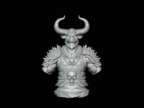 Horned Bull Warrior Bust Statue Design 2 - 3D Print Model 3D Print Model