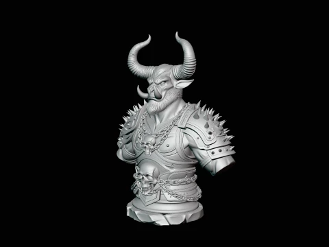 Horned Bull Warrior Bust Statue Design 2 - 3D Print Model 3D Print Model