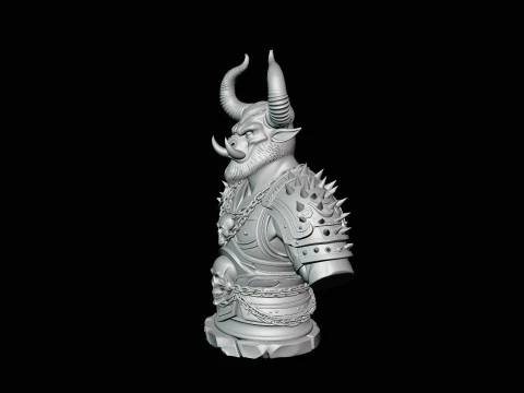 Horned Bull Warrior Bust Statue Design 2 - 3D Print Model 3D Print Model