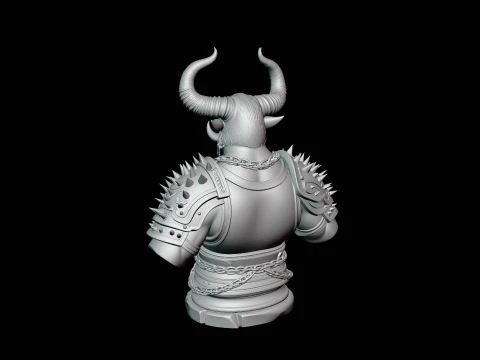 Horned Bull Warrior Bust Statue Design 2 - 3D Print Model 3D Print Model