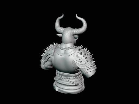 Horned Bull Warrior Bust Statue Design 2 - 3D Print Model 3D Print Model