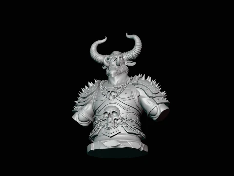 Horned Bull Warrior Bust Statue Design 2 - 3D Print Model 3D Print Model