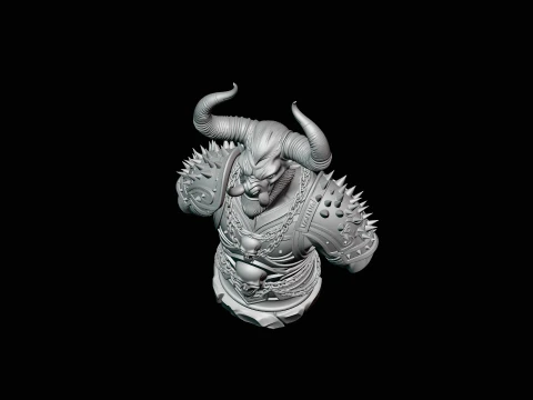 Horned Bull Warrior Bust Statue Design 2 - 3D Print Model 3D Print Model