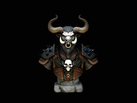 Horned Bull Warrior Bust Statue Design 3 - 3D Print Model 3D Print Model