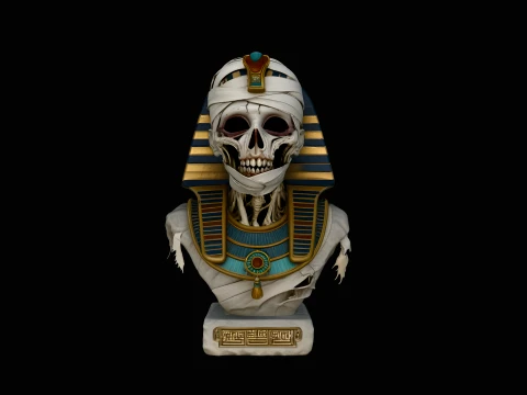 Mummified Pharaoh Bust Statue Design 1 - 3D Print Model Modelo de impresión 3D