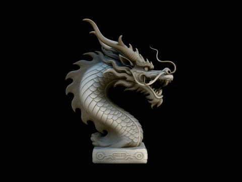 Chinese Dragon Bust Statue Design 6 - 3D Print Model Modelo de impresión 3D