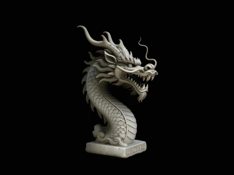 Chinese Dragon Bust Statue Design 7 - 3D Print Model Modelo de impresión 3D