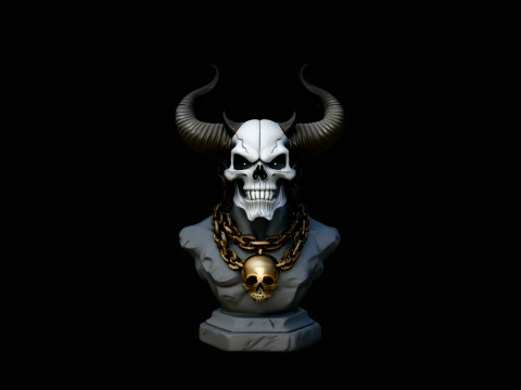 Horned Skull Bust Statue Design 4 - 3D Print Model Modelo de impresión 3D