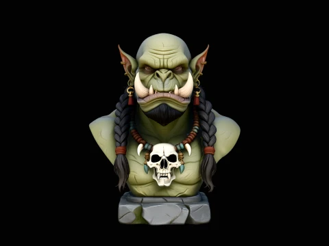 Braided Orc Warrior Bust Statue Design 5 - 3D Print Model Modelo de impresión 3D