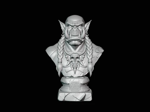 Braided Orc Warrior Bust Statue Design 7 - 3D Print Model 3D Print Model