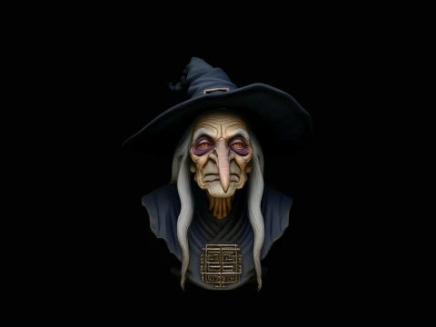 Old Witch Bust Statue Design 1 - 3D Print Model Modelo de impresión 3D
