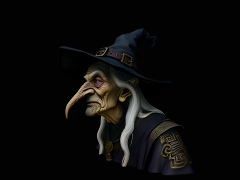 Old Witch Bust Statue Design 2 - 3D Print Model Modelo de impresión 3D