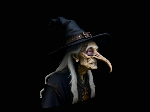 Old Witch Bust Statue Design 3 - 3D Print Model Modelo de impresión 3D