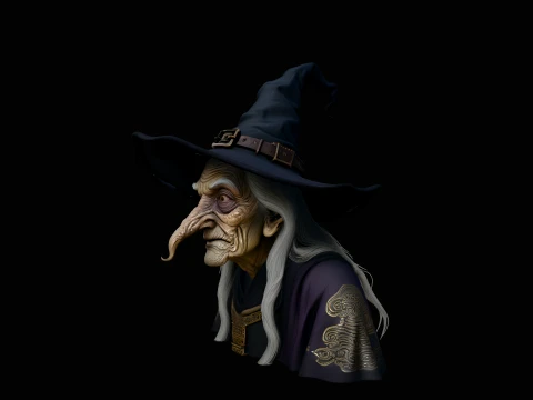 Old Witch Bust Statue Design 4 - 3D Print Model Modelo de impresión 3D