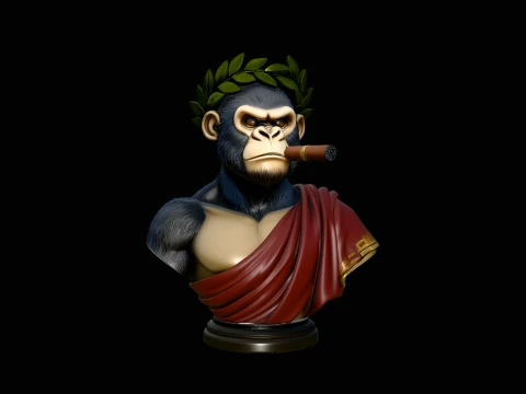 Cigar Smoking Ape Senator Bust Statue Design 2 - 3D Print Model Modelo de impresión 3D
