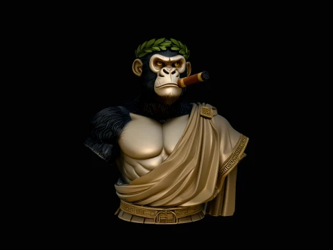 Cigar Smoking Ape Senator Bust Statue Design 4 - 3D Print Model Modelo de impresión 3D