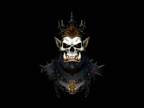 Crowned Skull Warlord Bust Statue Design 3 - 3D Print Model Modelo de impresión 3D