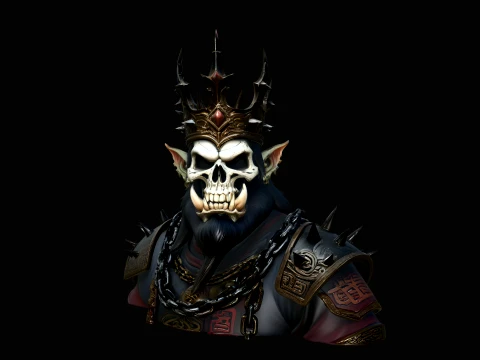 Crowned Skull Warlord Bust Statue Design 4 - 3D Print Model Modelo de impresión 3D
