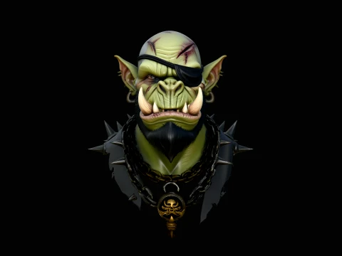 Eyepatch Orc Warlord Bust Statue Design 1 - 3D Print Model Modelo de impresión 3D