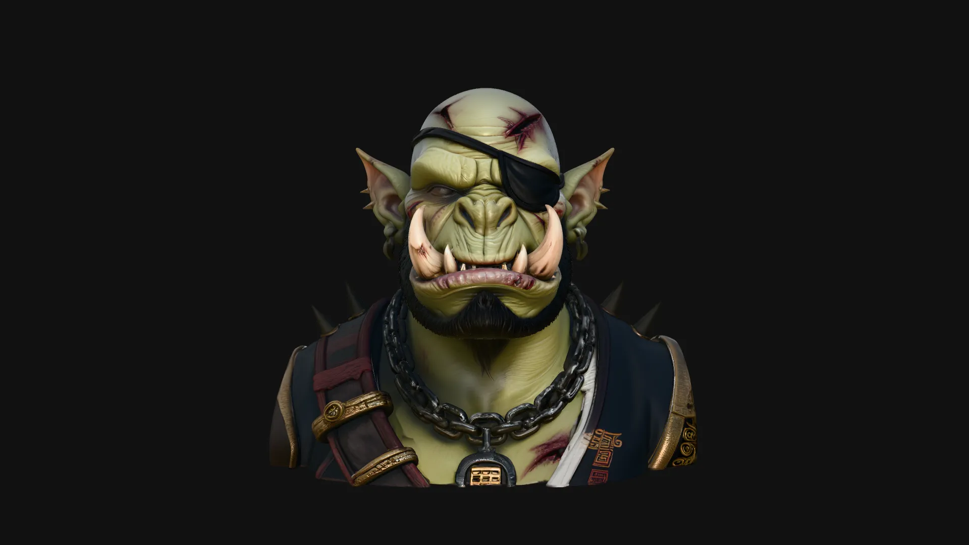 Eyepatch Orc Warlord Bust Statue Design 2 - 3D Print Model 3D Print Model .c4d .max .obj .3ds .fbx .stl .blend 