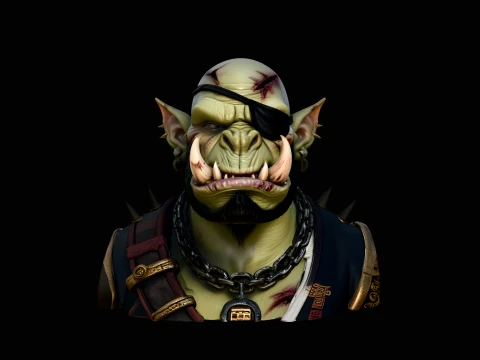 Eyepatch Orc Warlord Bust Statue Design 2 - 3D Print Model Modelo de impresión 3D