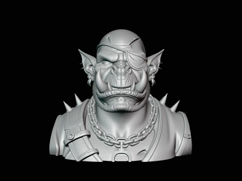 Eyepatch Orc Warlord Bust Statue Design 2 - 3D Print Model 3D Print Model