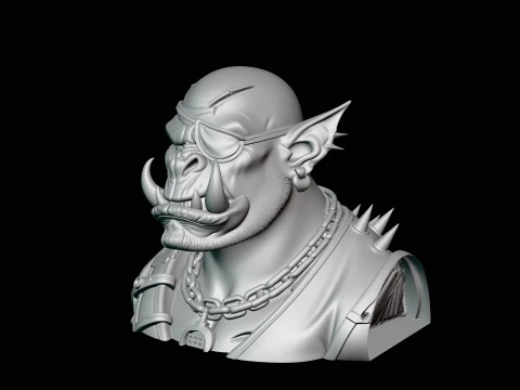 Eyepatch Orc Warlord Bust Statue Design 2 - 3D Print Model 3D Print Model