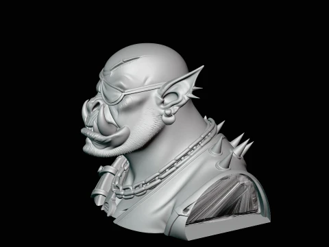 Eyepatch Orc Warlord Bust Statue Design 2 - 3D Print Model 3D Print Model