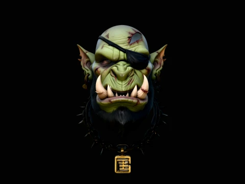 Eyepatch Orc Warlord Bust Statue Design 4 - 3D Print Model Modelo de impresión 3D