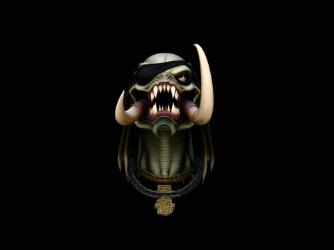 Tusked Alien Hunter Bust Statue Design 4 - 3D Print Model Modelo de impresión 3D
