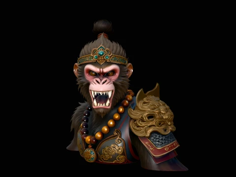 Monkey King Bust Statue Design 1 - 3D Print Model Modelo de impresión 3D