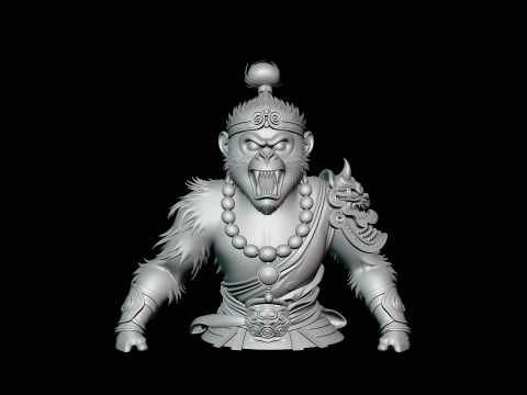 Monkey King Bust Statue Design 3 - 3D Print Model 3D Print Model