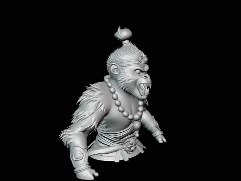 Monkey King Bust Statue Design 3 - 3D Print Model 3D Print Model