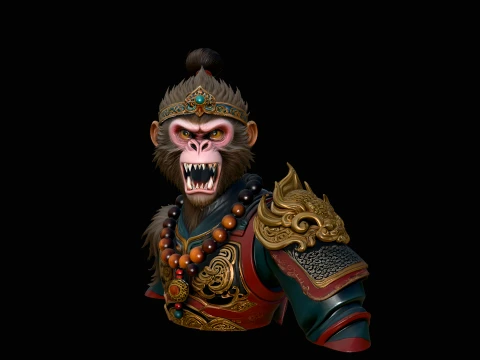 Monkey King Bust Statue Design 4 - 3D Print Model Modelo de impresión 3D