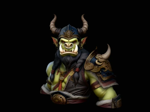 Horned Helm Orc Chieftain Bust Statue Design 1 - 3D Print Model 3D Print Model
