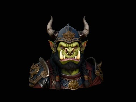 Horned Helm Orc Chieftain Bust Statue Design 4 - 3D Print Model Modelo de impresión 3D