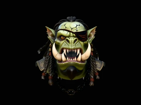 Eyepatch Orc Warlord Bust Statue Design 5 - 3D Print Model Modelo de impresión 3D