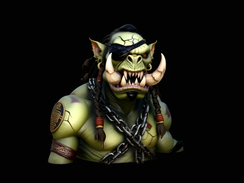 Eyepatch Orc Warlord Bust Statue Design 6 - 3D Print Model Modelo de impresión 3D
