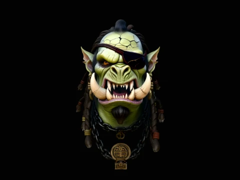 Eyepatch Orc Warlord Bust Statue Design 7 - 3D Print Model Modelo de impresión 3D