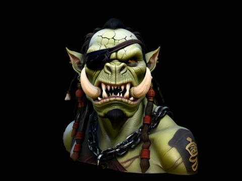 Eyepatch Orc Warlord Bust Statue Design 8 - 3D Print Model Modelo de impresión 3D