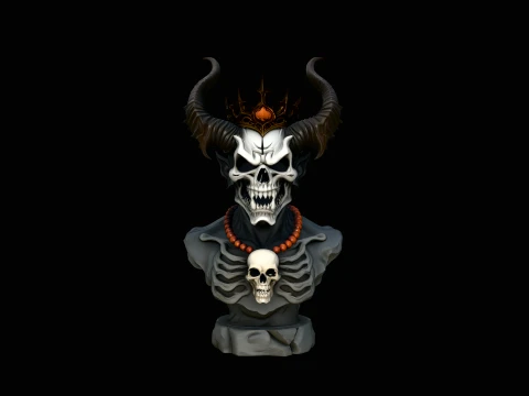 Crowned Horned Skull Bust Statue Design 3 - 3D Print Model Modelo de impresión 3D