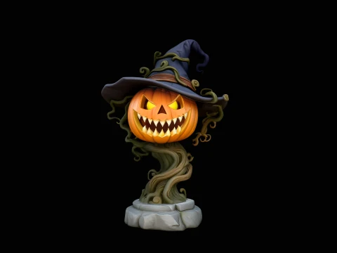 Witch Hat Pumpkin Bust Statue Design 2 - 3D Print Model Modelo de impresión 3D