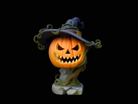 Witch Hat Pumpkin Bust Statue Design 3 - 3D Print Model Modelo de impresión 3D