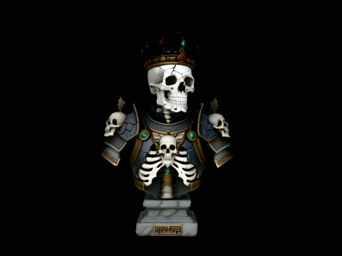 Crowned Skeleton King Bust Statue Design 1 - 3D Print Model Modelo de impresión 3D